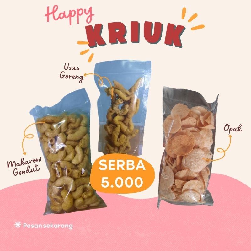 

Cemilan Kriuk makaroni usus dan opak goreng gurih enak