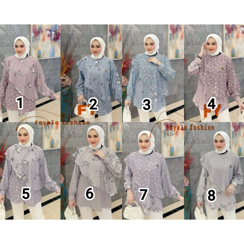 (x8) FAYOLA ADEVA Baju Atasan Tunik Marbela Muslimah Adeva Tunik By Fayola Fashion. Nazra Sha