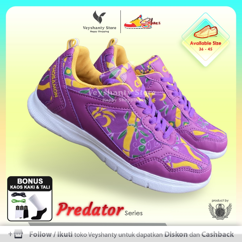 [VEYSHANTY] Sepatu Pria Wanita CS Predator Premium Quality - Warna Batik Ungu | Casual | Sport | Fas