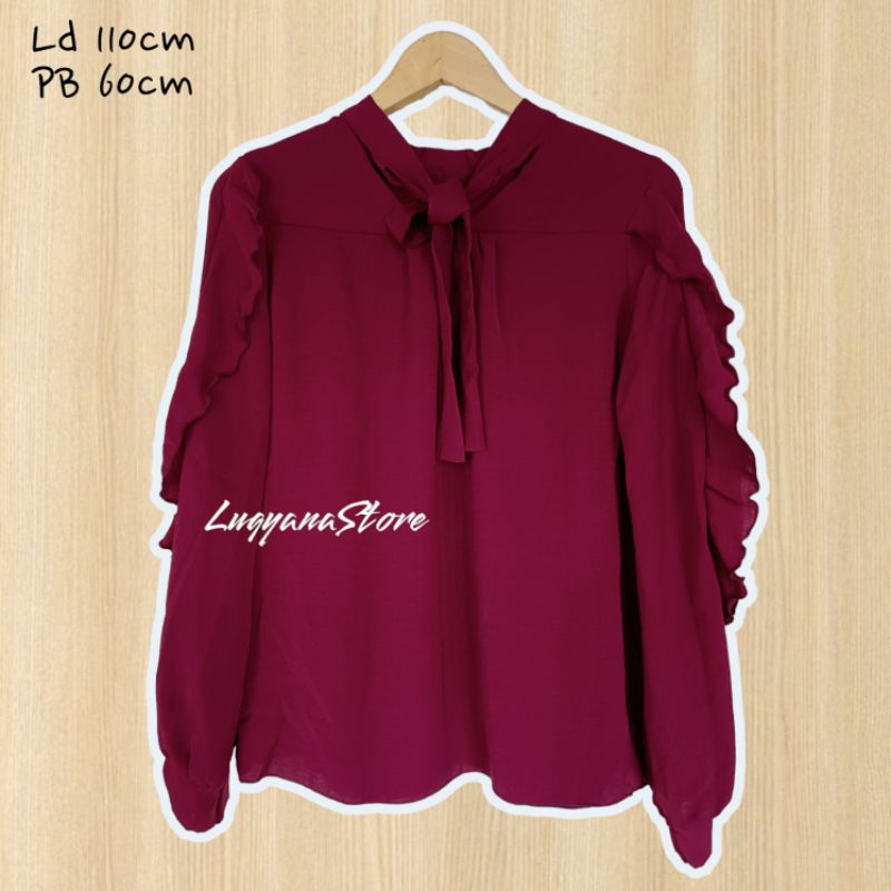 [COD] KEMEJA & BLOUSE CRINKLE AIRFLOW | BLOUSE LENGAN BALON KOREAN STYLE | BLOUSE PITA MAROON RAMPEL