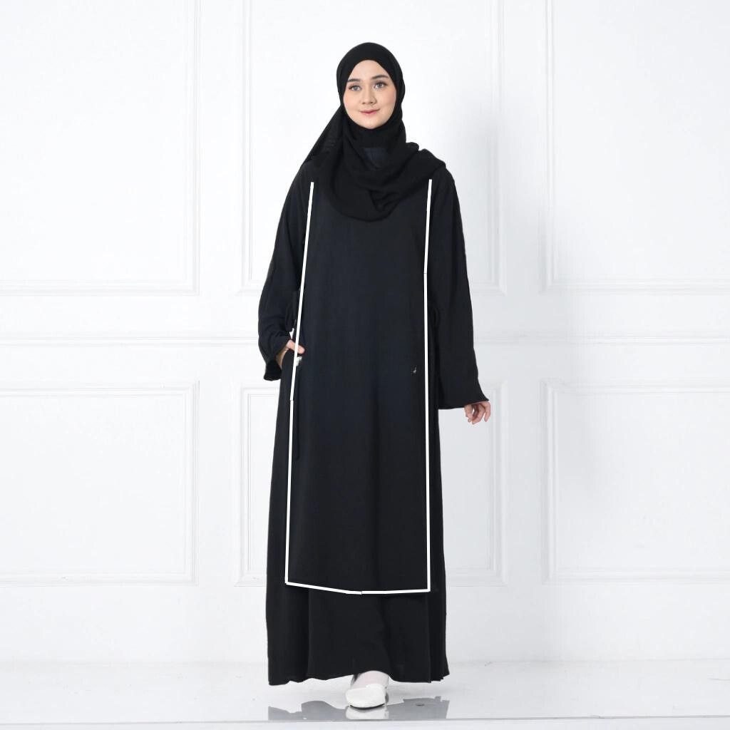 Hagimuslimfashion - Gamis Abaya Fatma Warna Hitam Strip Putih Monochrome Modis Model Terkini Ukuran 