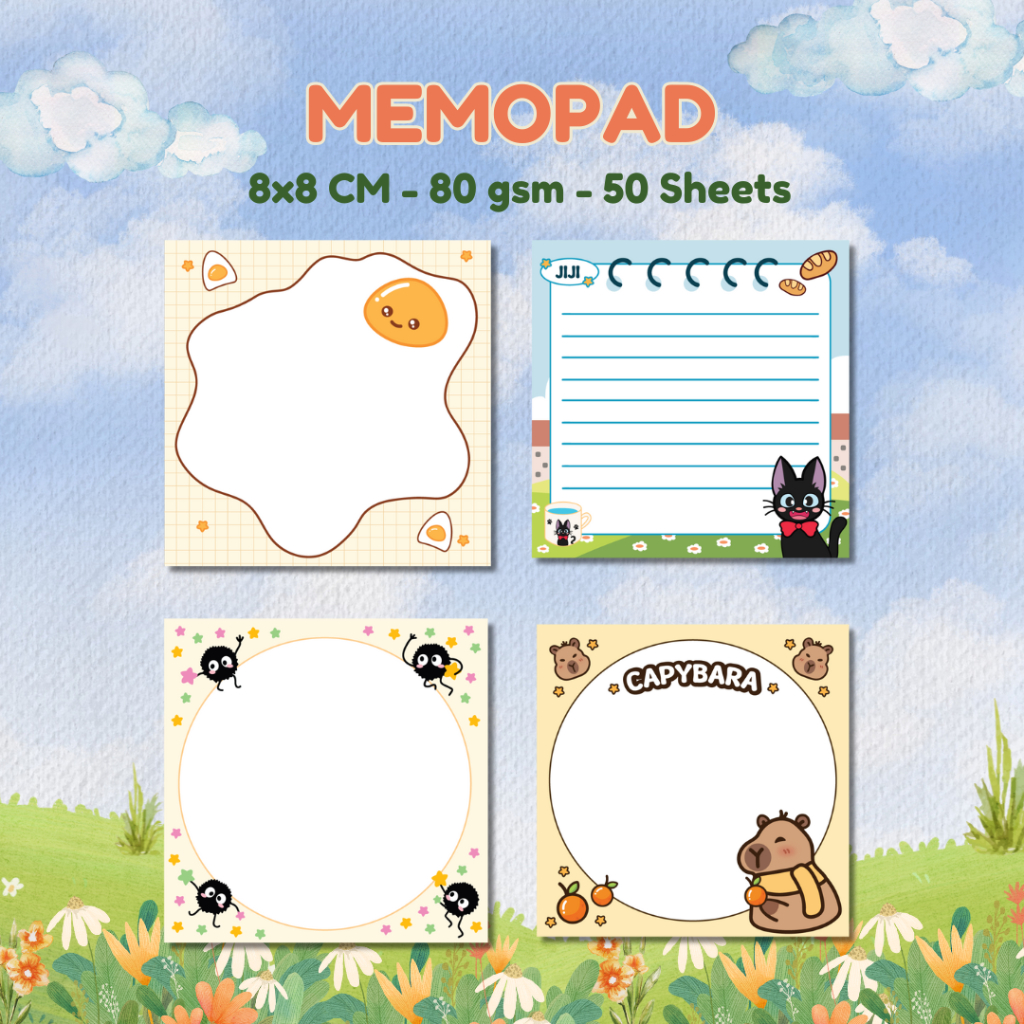 

MEMOPAD LUCU AESTHETIC GHIBLI CAYPBARA CARTOON 50 LEMBAR