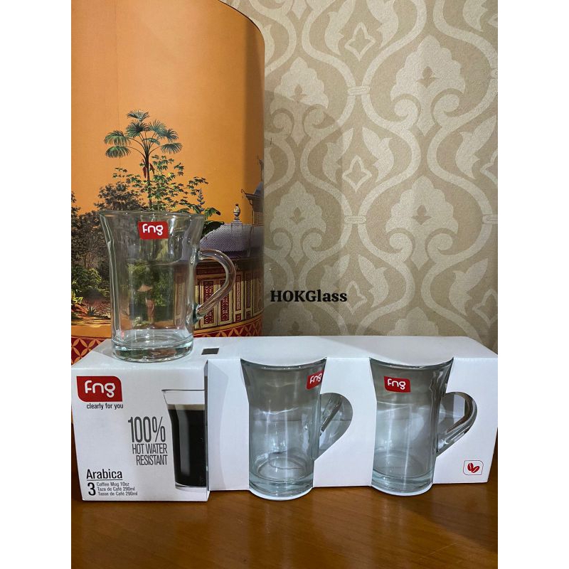 Glass Coffee Mug 290ml Arabica FNG Window Pack Set isi 3 Pcs | Mug Kopi Kaca Arabica | Cangkir Kopi 
