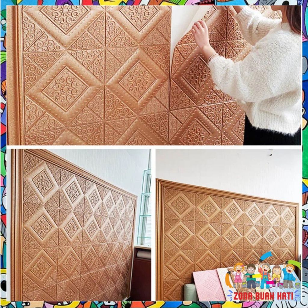 ZBH Wallpaper 3D Foam Motif Batik Sultan 70 x 70Cm Tebal 6mm Sticker Wallborder Dinding 3D Motif Kot