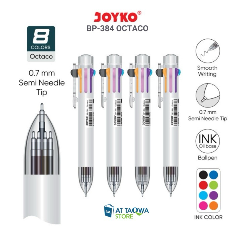 

Pulpen JOYKO BP-384 Octaco 8 Warna 0.7 mm Ball Pen Pena Bolpoin Retracable