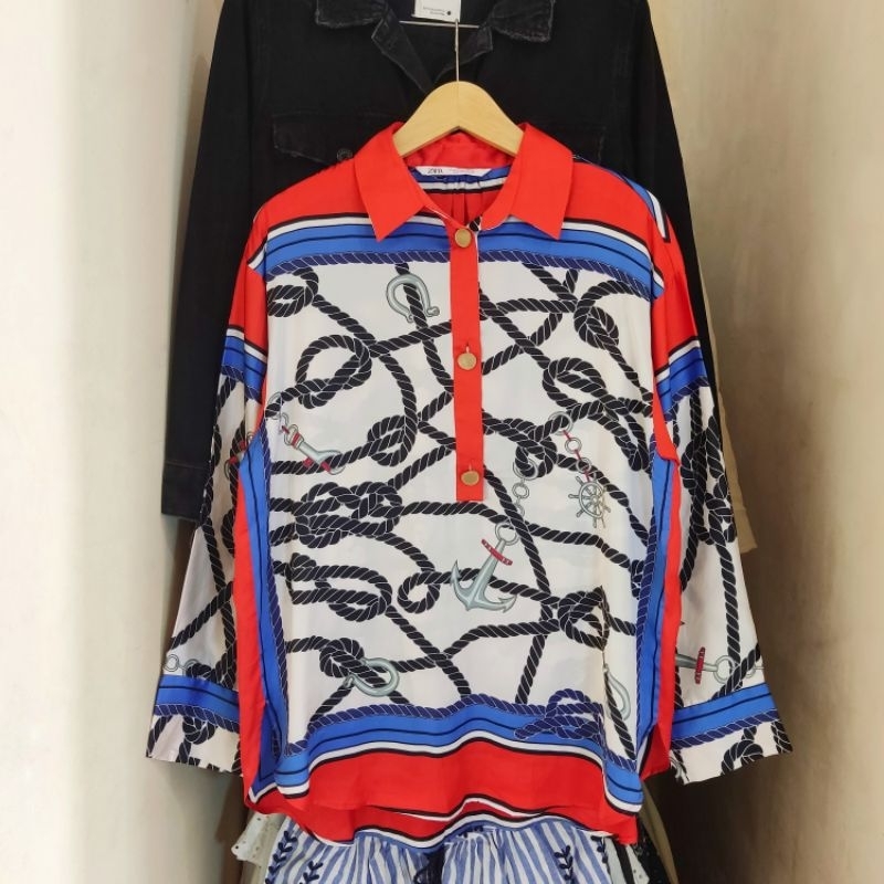 Zara printed silk shirt preloved