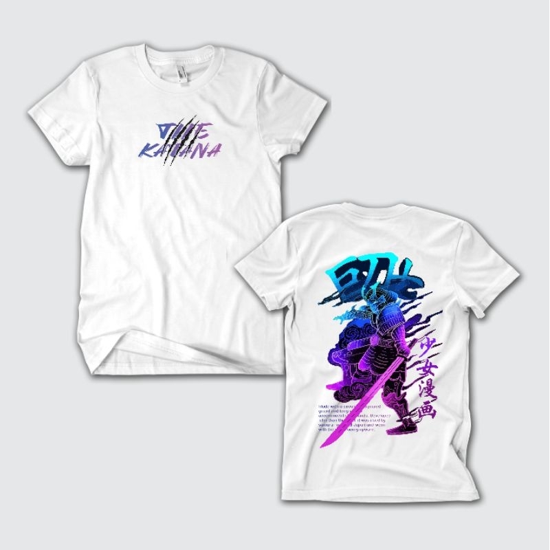 LOOKINSTUFF|| Kaos  Katana samurai BIru Kaos Pria dan Wanita Lengan Pendek Korean Style Dewasa Fleec