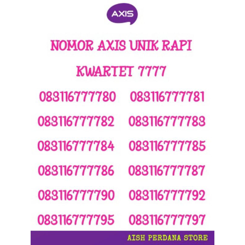 Nomor Cantik Axis Kwartet 7777 - Kartu Segel Ori