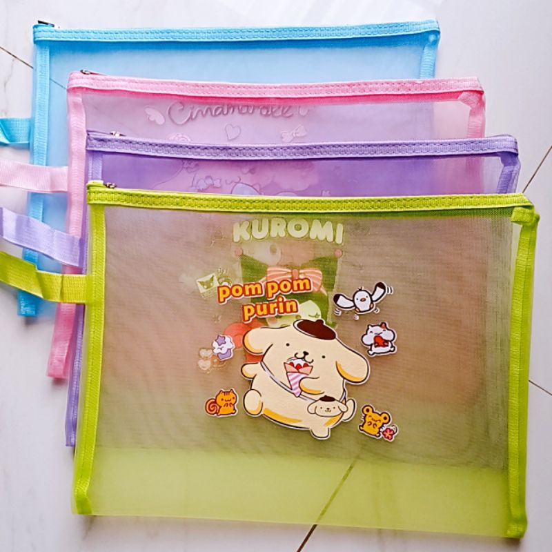 

KS Tas Pensil Handle Sanrio / Map File Tas Jaring Serbaguna My Melodi Cinamorol Kuromi Pompompurin