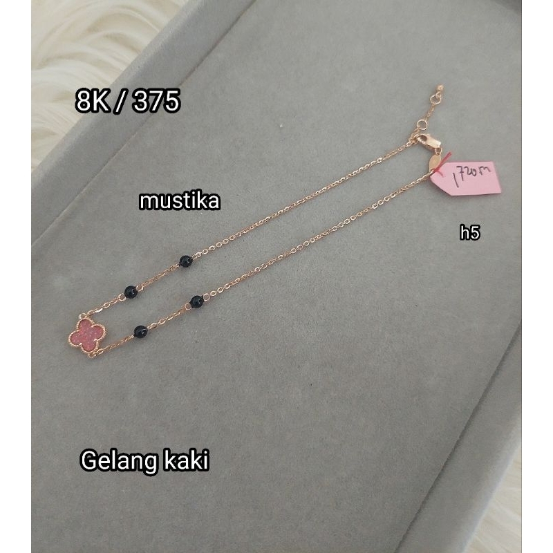Gelang kaki model bunga pink emas 8K
