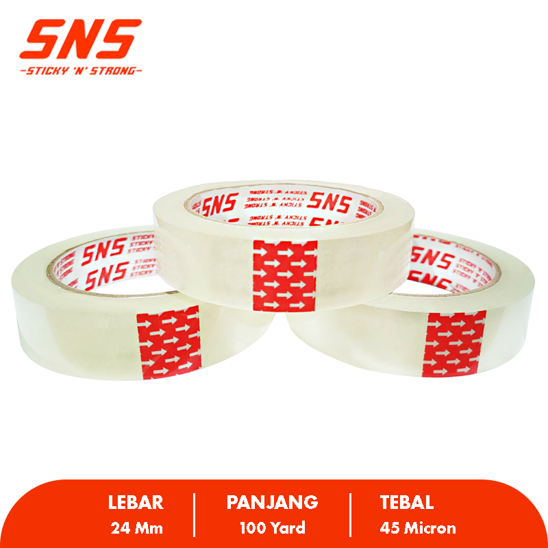 

SOLASI / ISOLASI / SOLATIP / LAKBAN BENING 1 INCH ( 24 mm ) x 100 YARD - SNS - 1 DUS ISI 144 PCS