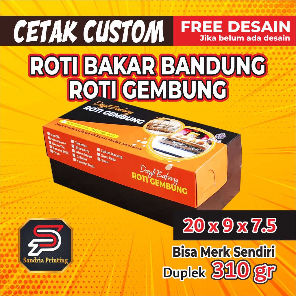 BOX ROTI BAKAR BANDUNG / DUS ROTI GEMBUNG / 20X9X7.5 / 20 x 10.5 x 7.5