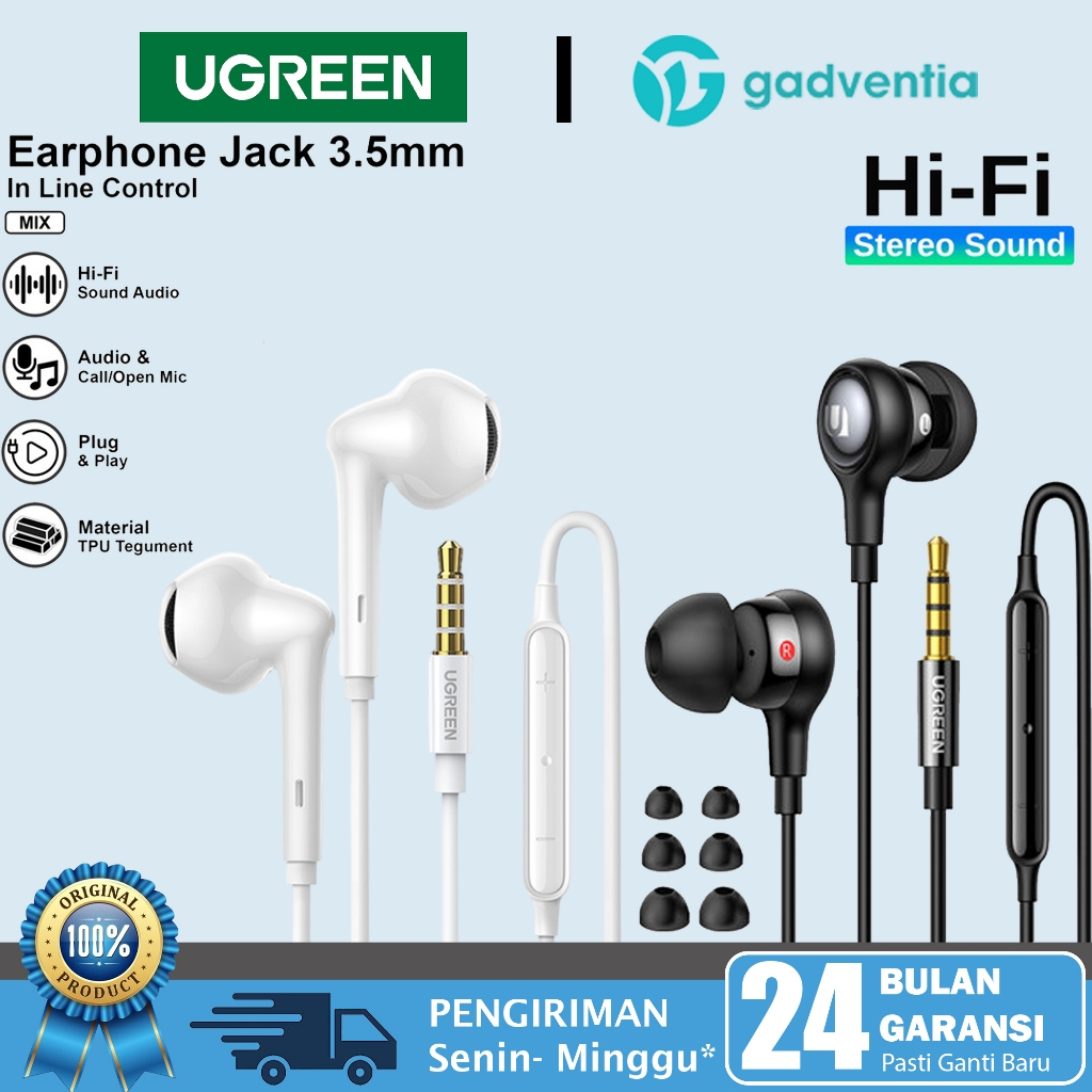 Ugreen Kabel Handsfree Earphone Wired Jack 3.5mm Headset HP Vivo Oppo Samsung Laptop Zoom 30637