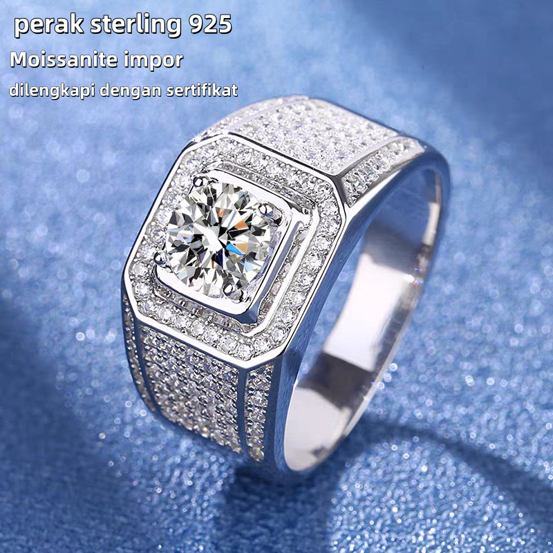Cincin Pria S925 Perak Platinum Moissanite Moissanite Dapat Disesuaikan