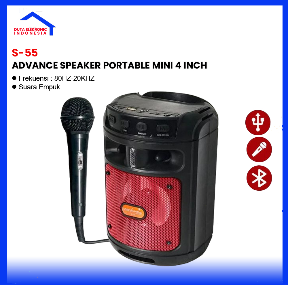 Advance Speaker Bluetooth Mini 4 Inch S-55 Music Box Portable