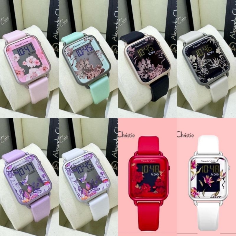 Alexandre Christie 9378 jam tangan Wanita Digital strap  Rubber Original