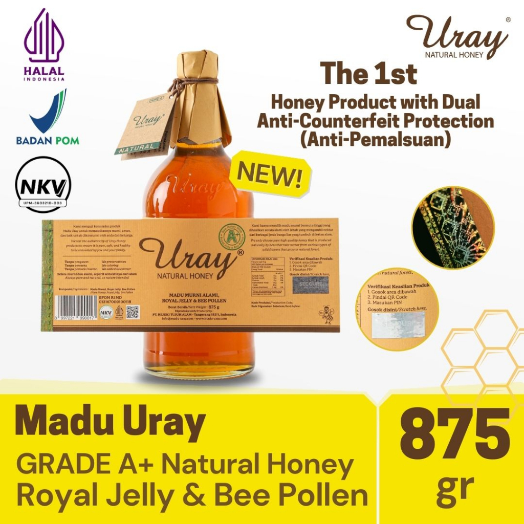 

Madu Uray Natural Honey 875gr Grade A+ dengan Royal Jelly dan Bee Pollen | Madu Murni | Madu Hutan Asli
