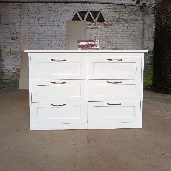 Bufet minimalis laci nakas laci warna putih drawer jati
