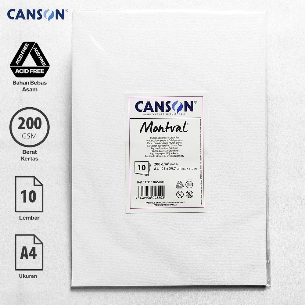 

Watercolour Paper Canson Montval A4 200g/m2 @10 Sheet/Pack
