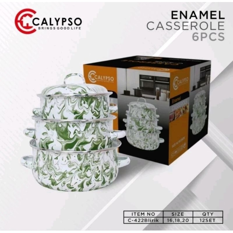 ENAMEL CASSEROLE SET BLURIK CALYPSO 6PCS panci set enamel isi 3 panci set lurik calypso panci blurik