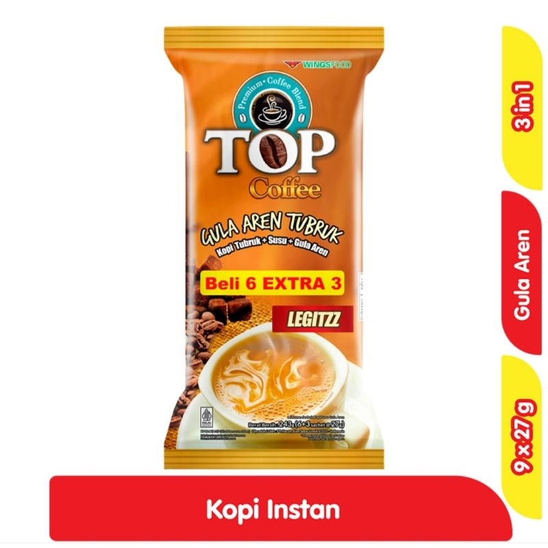 

TOP Coffee Gula Aren Tubruk Legitzz Kopi Instan 9 x 27 gram