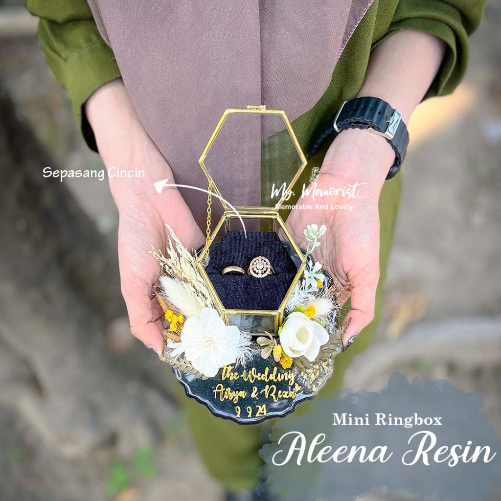 ALEENA TERARIUM RING BOX MINI RESIN Segi 6 Bunga Rustic
