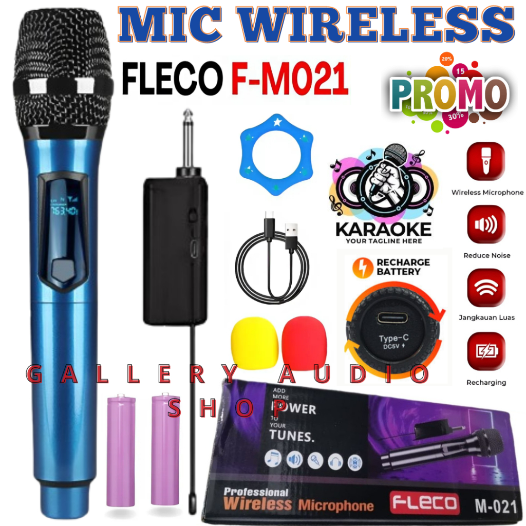MIC Single Wireless Fleco F-M021 Bisa Di Cas | Microphone Profesional Tanpa Kabel Mik Fleco F-M021 |