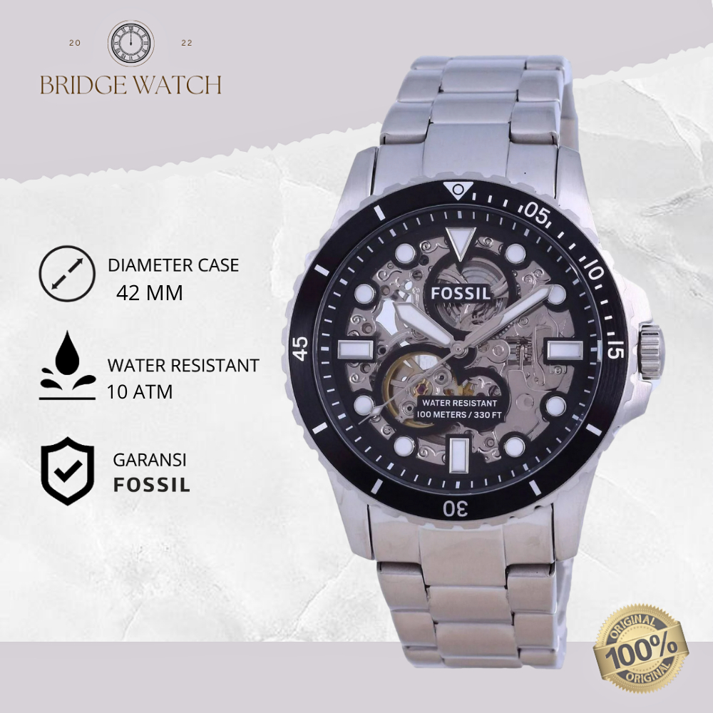 Jam Tangan Pria Fossil ME3190 Original FB-01 Automatic Analog Stainless Steel Strap Rantai Water Res