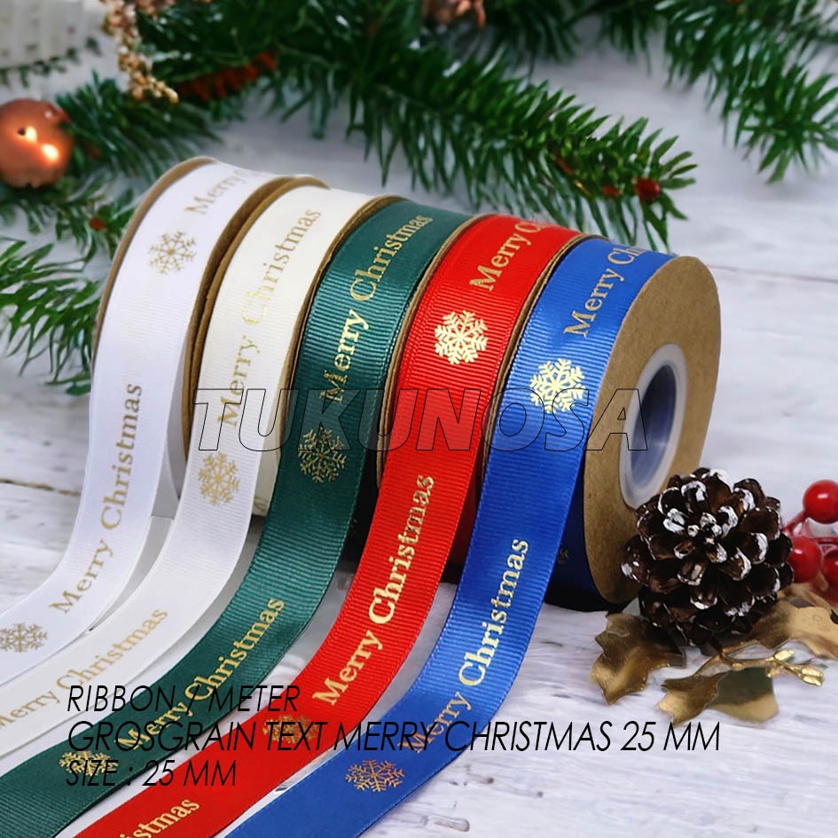 

PERMETER GROSGRAIN RIBBON TEXT MERRY CHRISTMAS 25 MM PITA KADO NATAL 2,5 CM AKSESORIS ACCESSORIES NATAL PITA HAMPERS 2.5 CM