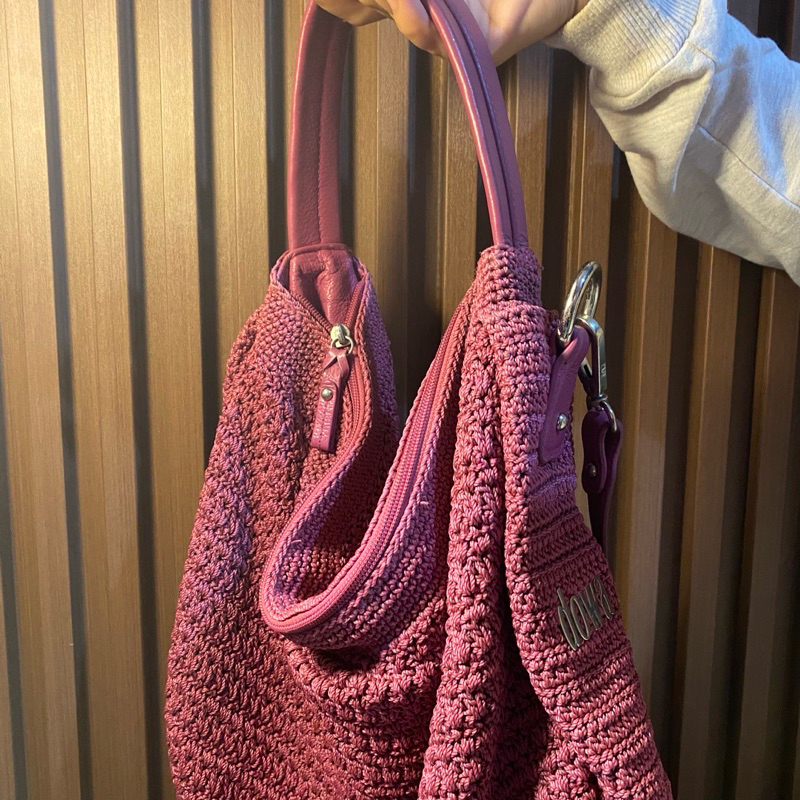woman’s handbag | preloved tas tangan dowa tote bag rajut magenta