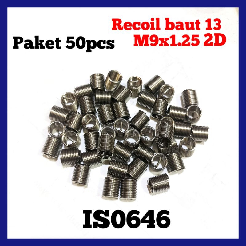 50pcs recoil m9x1.25 2D paket helicoil recoil baut 13 bukan m8x1.25 bukan m6
