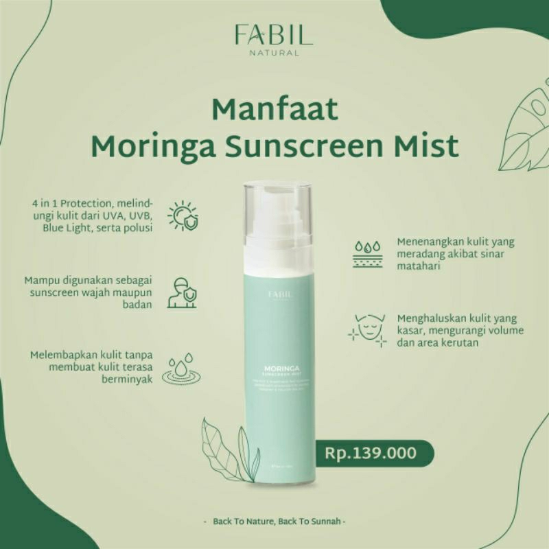 moringa sunscreen mist Fabil/sunscreen spray/face mist/moisturizer/sunscreen spf 50/sunscreen anak/s