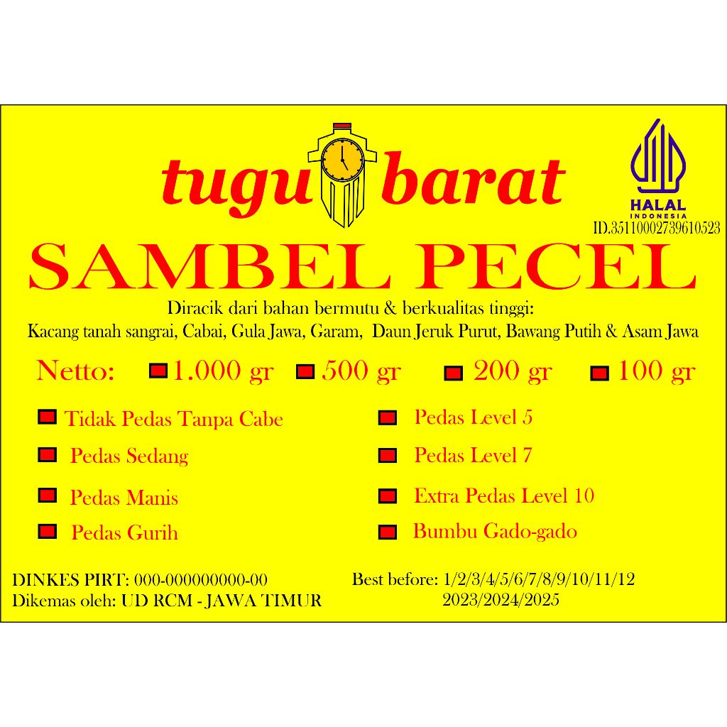 

500 gr Sambel Pecel Madiun sangrai merk TUGU BARAT