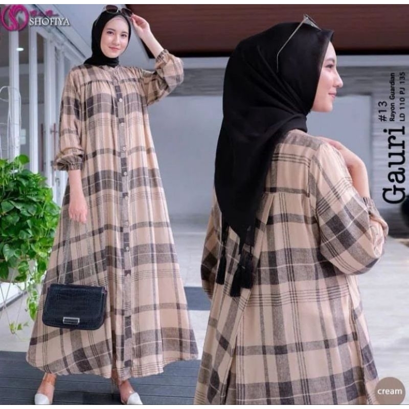 Gamis Gauri Rayon Diamond Premium - Gamis Gauri Motif Kotak Terbaru - Gamis Wanita Kekinian