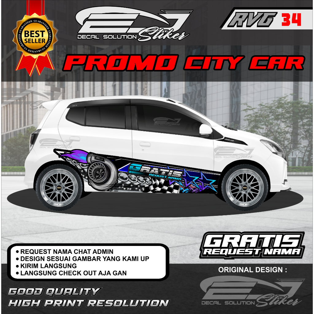 RVG34-STIKER DECAL THAILOOK CITY CAR BRIO IGNIS-STIKER MOBIL LANGSUNG CETAK VARIASI DESAIN