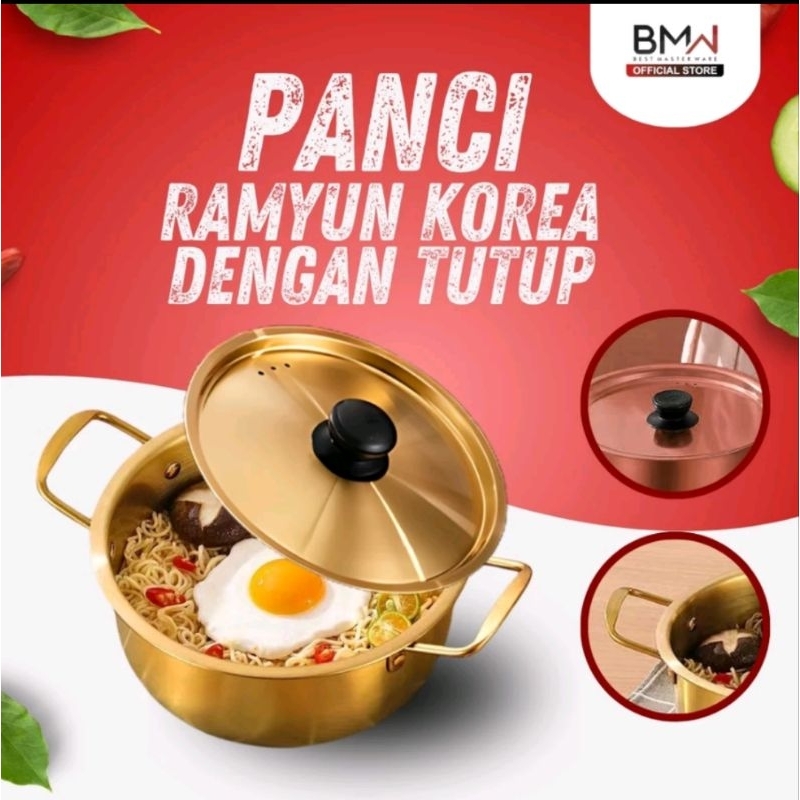 Panci Ramyun Korea Panci Korea Stainless Gold + Tutup 16cm