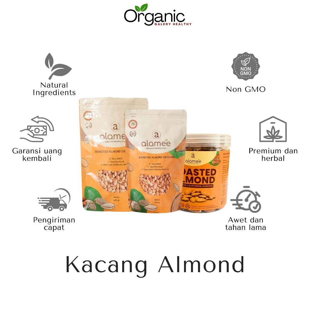 

Kacang Almond Panggang Roasted Kacang Kupas Asli Asi Booster Pelancar Asi Non MSG Organic