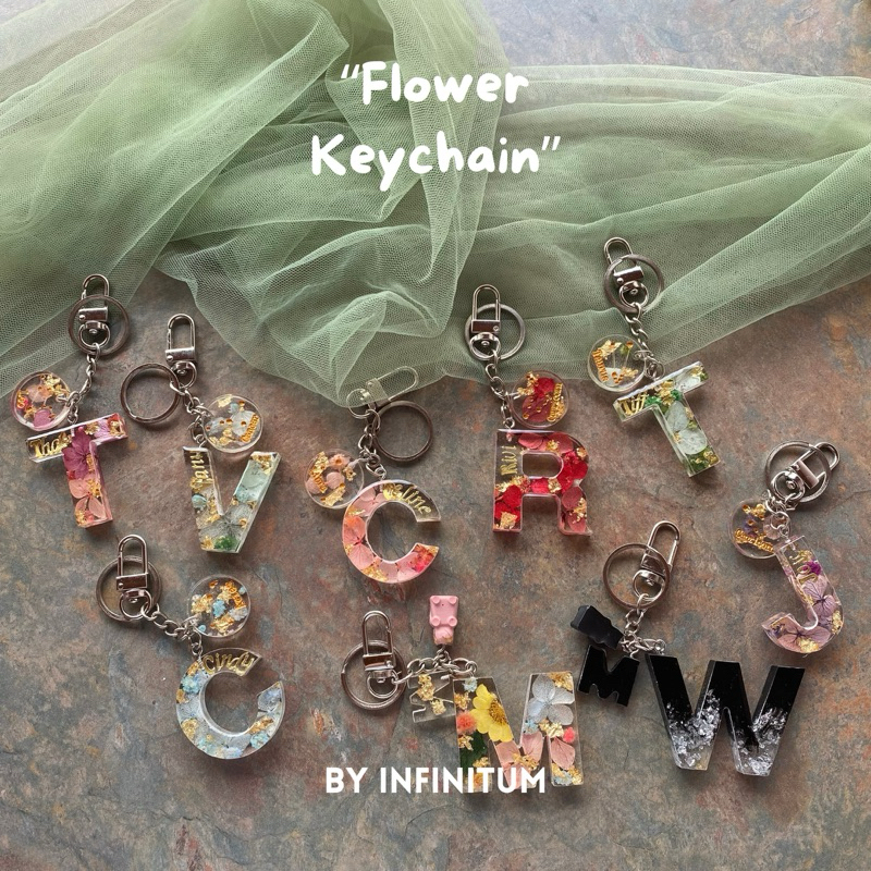 FLOWER Resin Keychain | Gantungan Kunci Resin Bunga | Gantungan Kunci Resin Huruf | Gantungan Kunci 