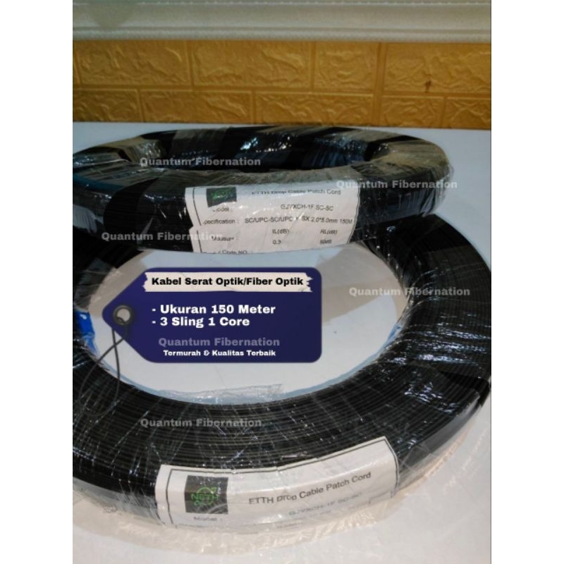 Kabel serat optik fiber optik 150 Meter 3 sling 1 core