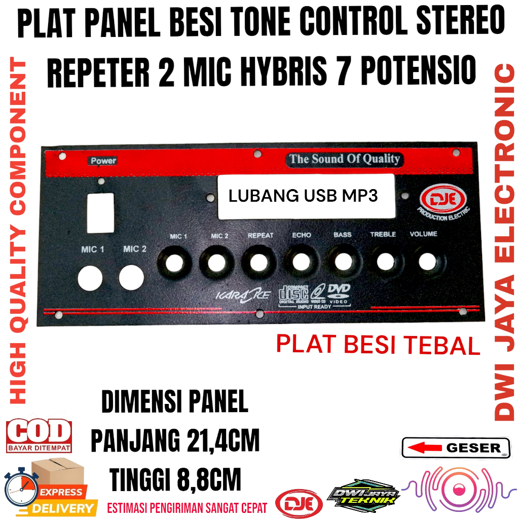 Plat Panel Besi Tone Control Stereo Repeter 2Mic Hybris 7 Potensio