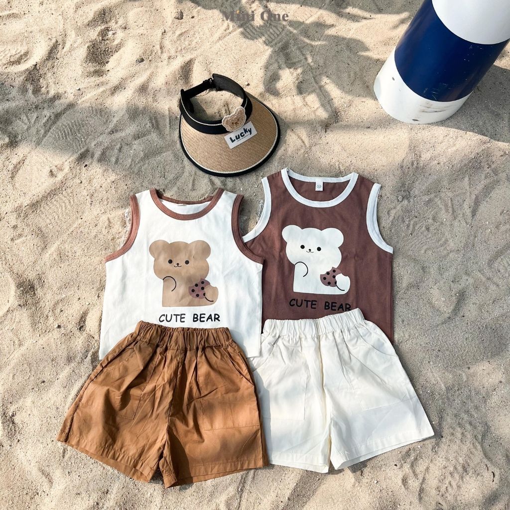 MINIONE - Setelan Bear Import (Free Topi) || Usia 1 - 6 tahun || Atasan Bawahan Anak Laki Laki Perem