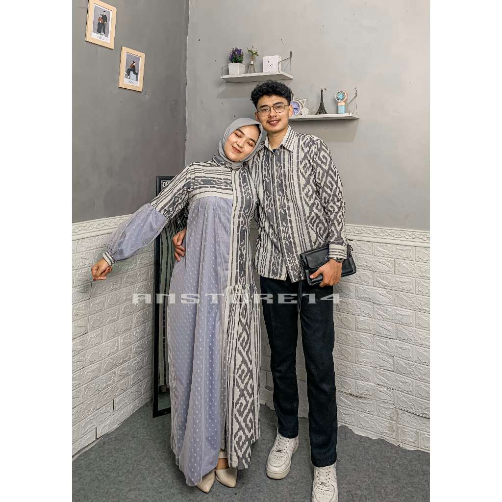 ANSTORE14 - BAJU TENUN COUPLE RAYA PUTIH - GAMIS COUPLE TENUN KONDANGAN PASANGAN KELUARGA