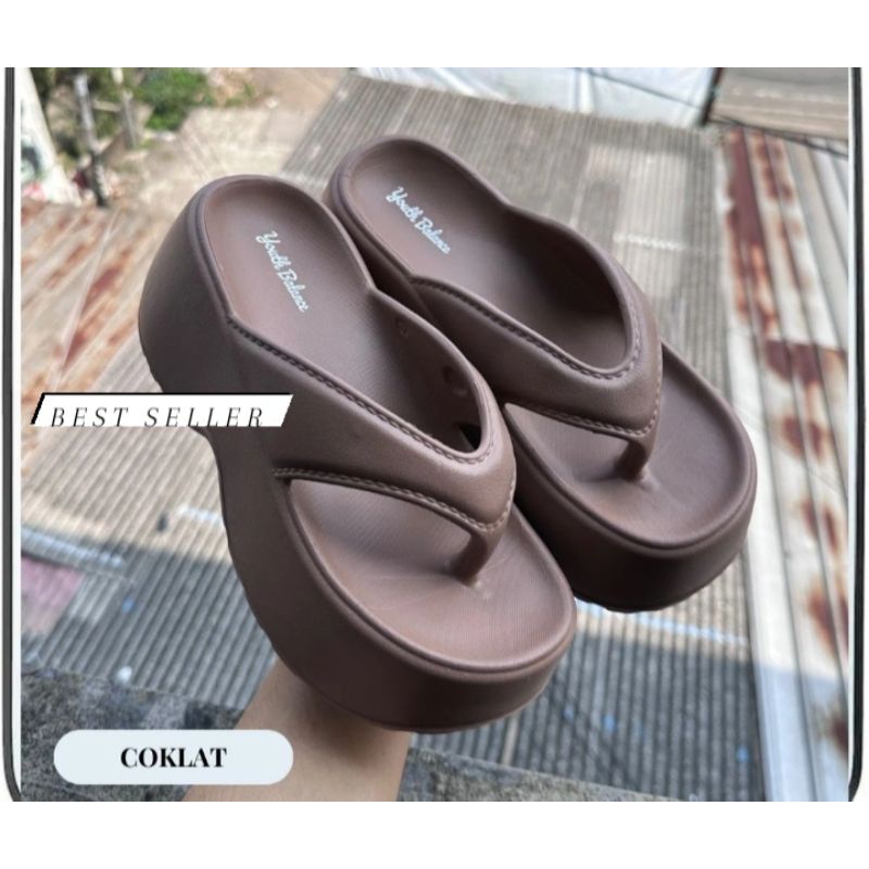 sandal jepit tinggi Wedges Jelly Platform Wanita 9cm / Wedges Heels Jepit Balance sandal jepit tingg