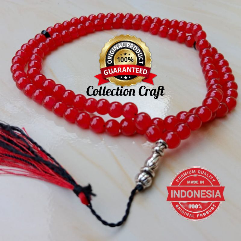 ✅Tasbih batu giok aceh merah asli 99 butir 8mm original