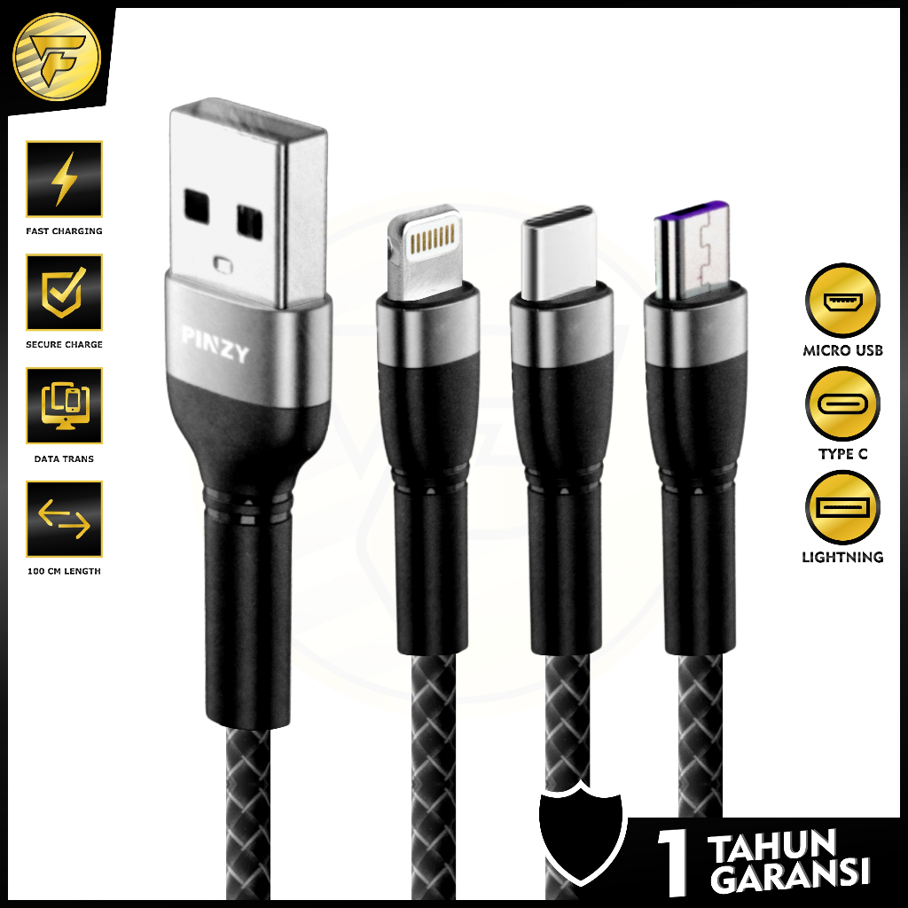 PINZY P-26 Kabel Data Fast Charging iphone Lightning android Type C Micro USB  cas charger HP ori