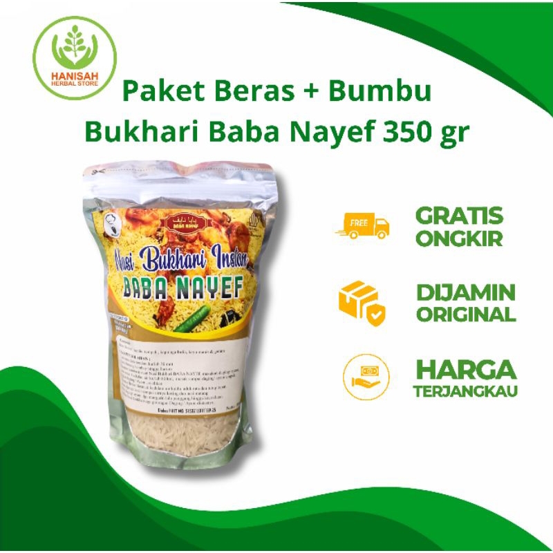 

BABA NAYEF - Paket Beras + Bumbu Instan Nasi Kebuli, Nasi Biryani, Nasi Kabsah, Nasi Mandhi Baba Nayef 350gr