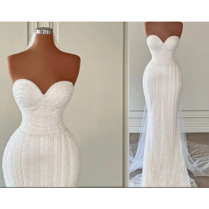 GAUN MERMAID  WEDDING GOWN BERPAYET MUTIARA  MEWAH SIMPLE  /WEDDING DRESS /OFF WHITE /IVORY