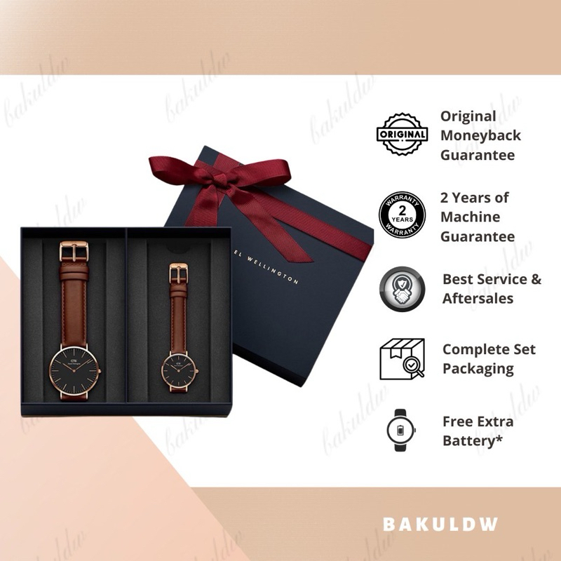 [100% ORIGINAL-BEST DEAL GET 2pcs WATCH] Jam Tangan Gift Set Couple DW Daniel Wellington