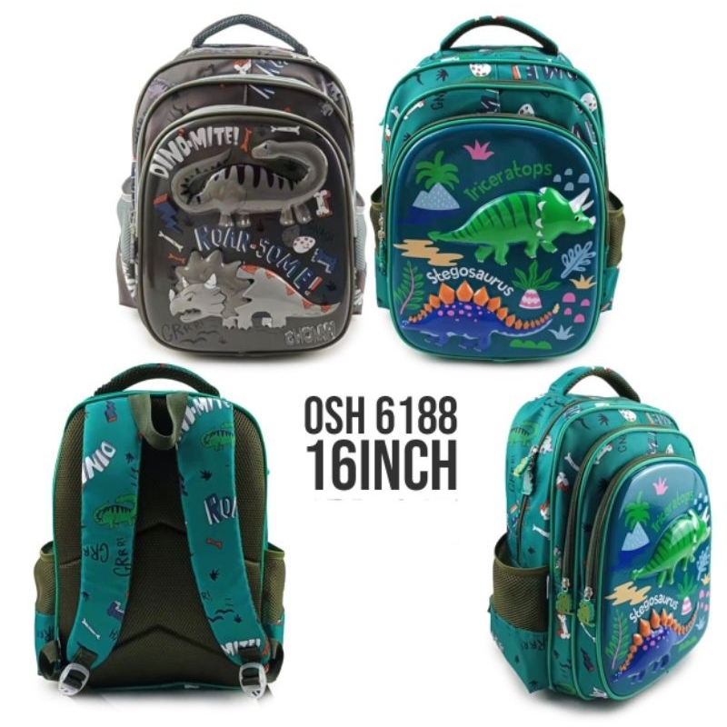 HSD Tas ransel sekolah anak laki laki motif dino 3D bahan canvas waterproof import