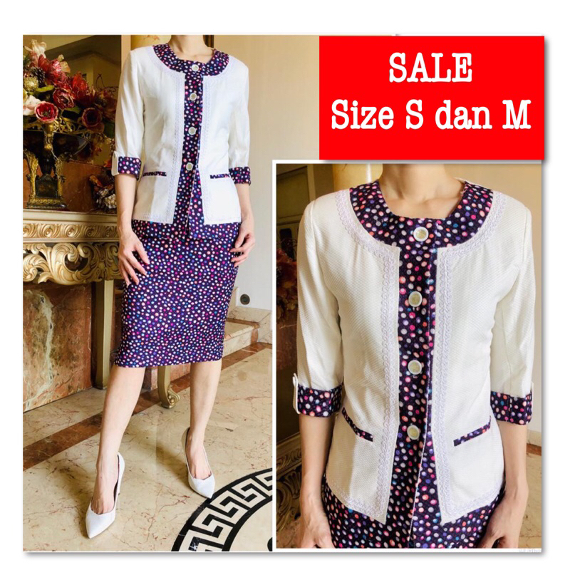Blazer sister . Setelan blazer wanita putih motif polkadot. Setelan bazer wanita motif premium.  Bla